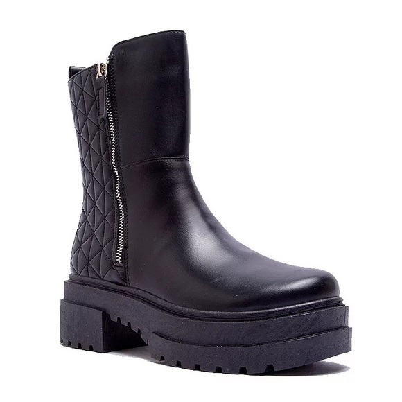 Qupid Black Quilted Zipper Combat Boots - Picture 3 of 8